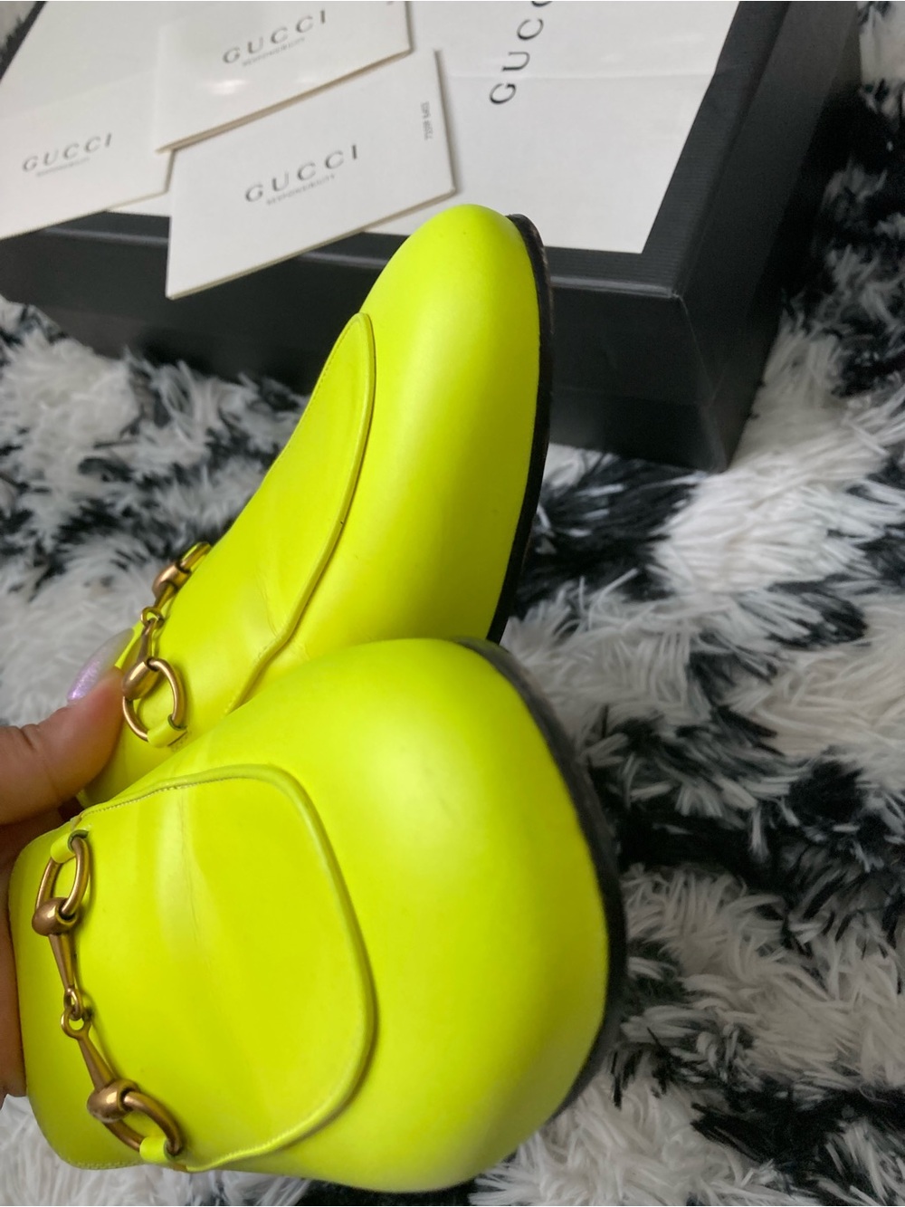 Gucci Neon Yellow Leather Horsebit Backless Mules - Picture 8 of 12